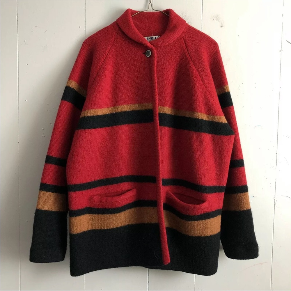 VTG Kikit Wool Blanket Cardigan Coat Sz Medium